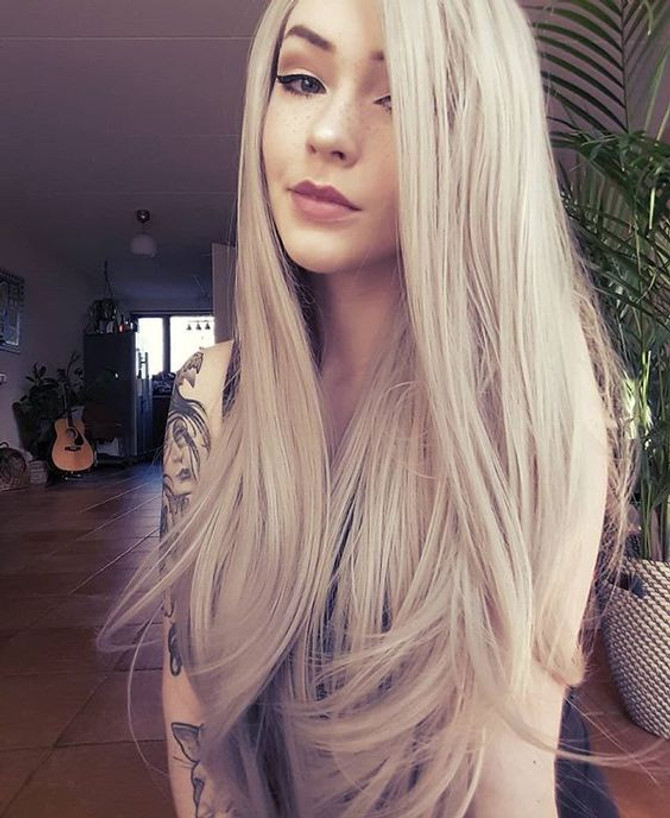 PEARL - Lace Front Lace Part Heat Resistant Long Grey Blonde Straight Celebrity Wig - by Queenie Wigs