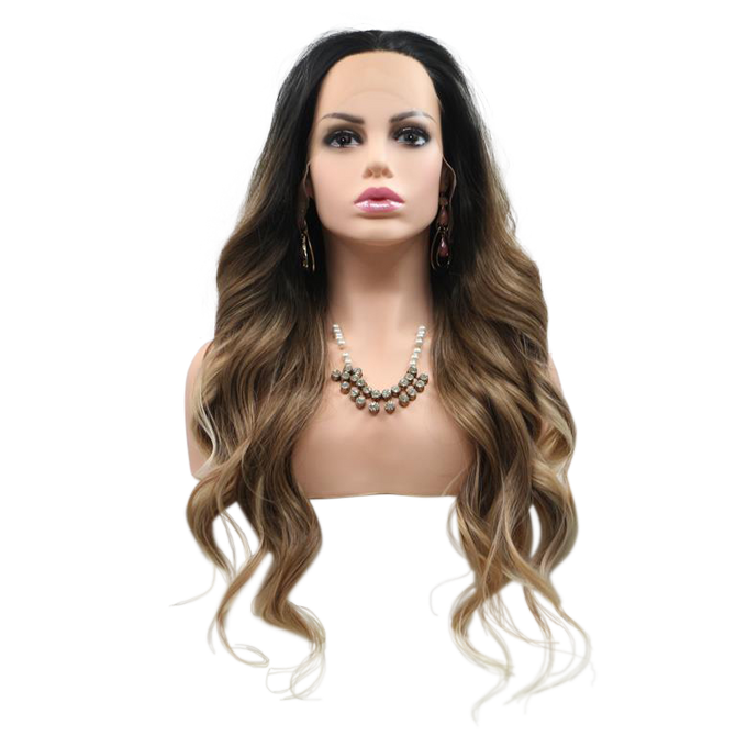 ANGELINA - Lace Front Long Wavy 3 Tone Brown Long Wig - by Queenie Wigs