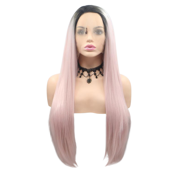 AIDEN - Lace Front Long Straight Ombre Pink Wig - by Queenie Wigs