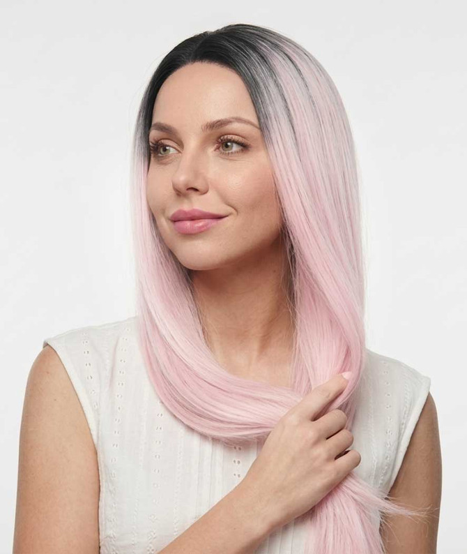AIDEN - Lace Front Long Straight Ombre Pink Wig - by Queenie Wigs