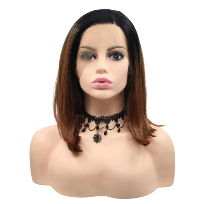 LAURA - Lace Front Ombre Auburn Brown Long Bob Wig - by Queenie Wigs