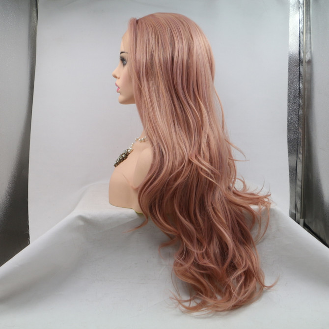 EMMA - Lace Front Long Wavy Dusty Pink Wig - by Queenie Wigs