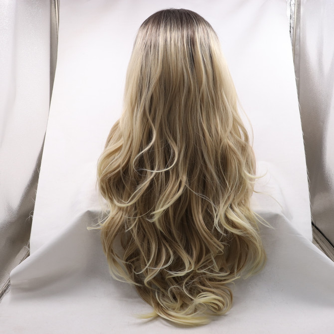 AVA - Lace Front Long Wavy Ombre Blonde Wig - by Queenie Wigs