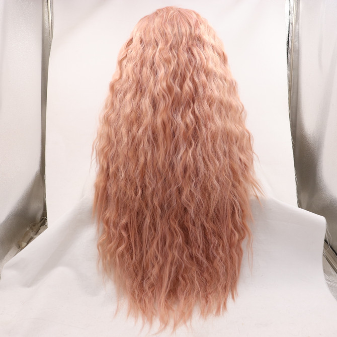 MIA - Lace Front Long Curly Pink Wig - by Queenie Wigs