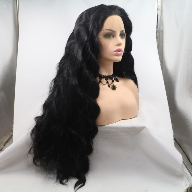 CHARLOTTE - Lace Front Long Wavy Black Wig - by Queenie Wigs
