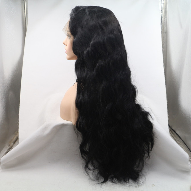 CHARLOTTE - Lace Front Long Wavy Black Wig - by Queenie Wigs