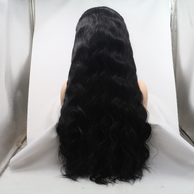 CHARLOTTE - Lace Front Long Wavy Black Wig - by Queenie Wigs