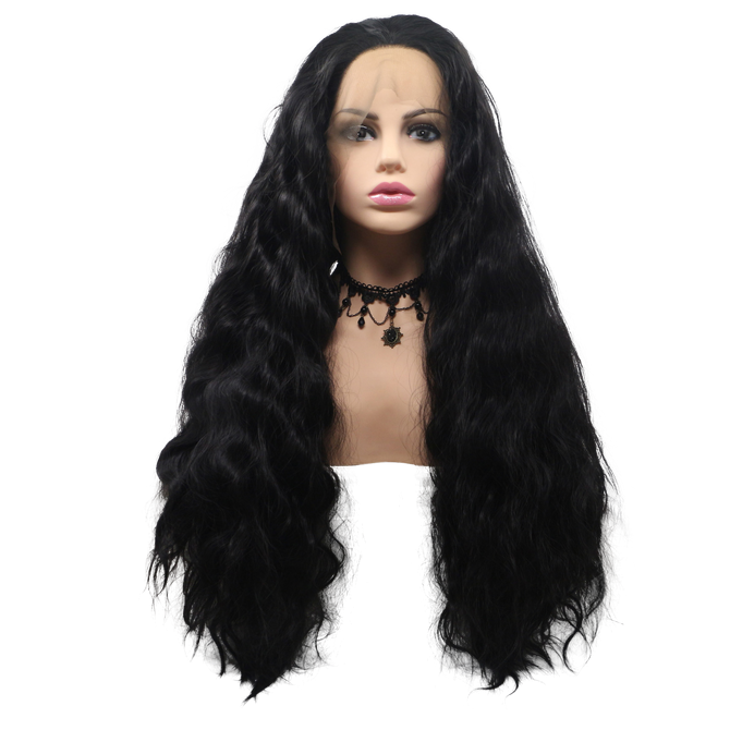 CHARLOTTE - Lace Front Long Wavy Black Wig - by Queenie Wigs