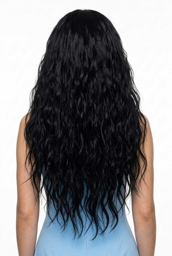 CHARLOTTE - Lace Front Long Wavy Black Wig - by Queenie Wigs