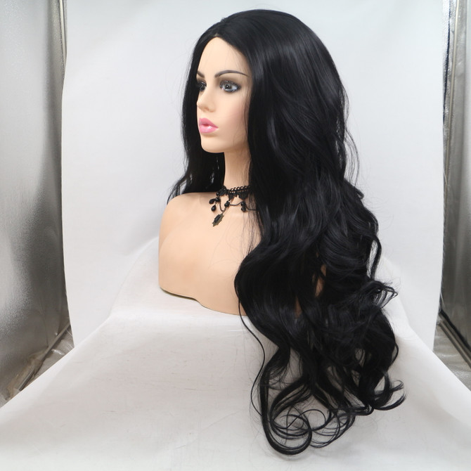 MADISON - Lace Front Long Wavy Black Wig - by Queenie Wigs