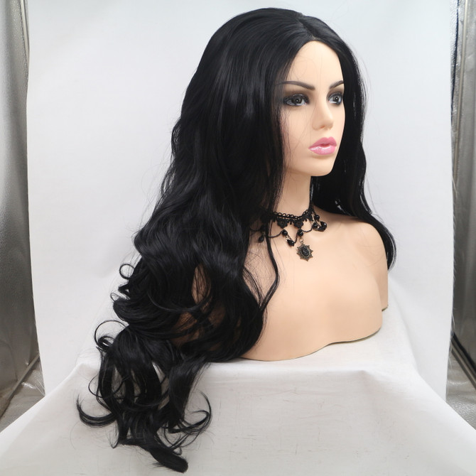 MADISON - Lace Front Long Wavy Black Wig - by Queenie Wigs