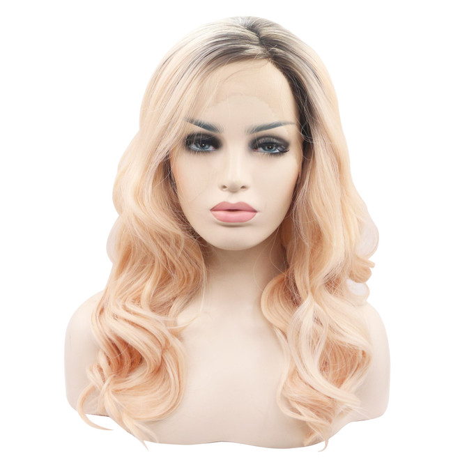 ADELE - Lace Front Medium Ombre Strawberry Blonde Wavy Wig - by Queenie Wigs