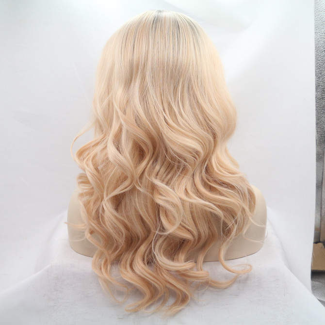 ADELE - Lace Front Medium Ombre Strawberry Blonde Wavy Wig - by Queenie Wigs