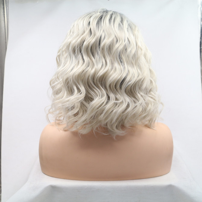 EDEN - Lace Front Ombre Platinum White Blonde Wavy Bob - by Queenie Wigs