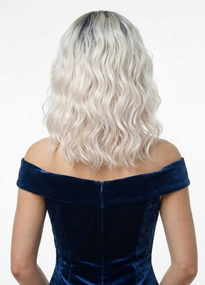 EDEN - Lace Front Ombre Platinum White Blonde Wavy Bob - by Queenie Wigs
