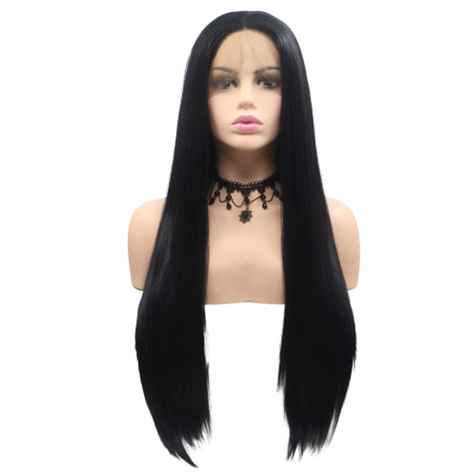 CASSIE - Lace Front Long Black Straight Wig - by Queenie Wigs