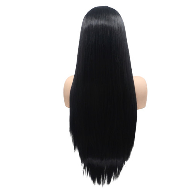 CASSIE - Lace Front Long Black Straight Wig - by Queenie Wigs