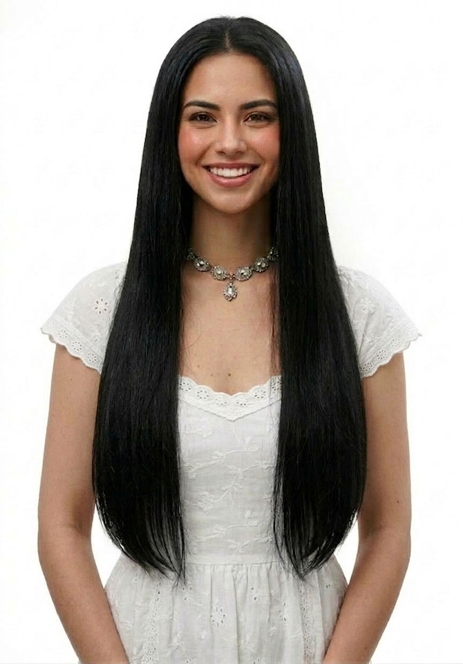 CASSIE - Lace Front Long Black Straight Wig - by Queenie Wigs