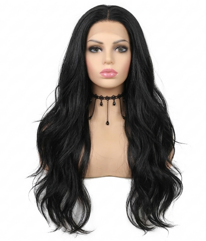 PIPPA - Lace Front Long Black Wavy Wig - by Queenie Wigs