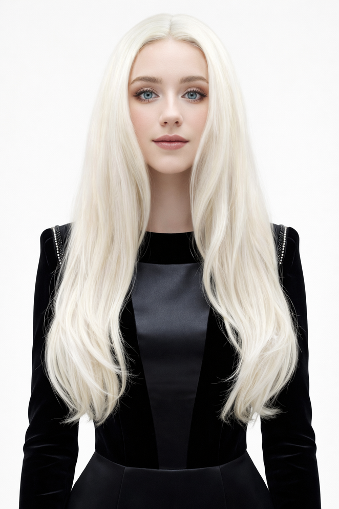 BRONTE - Lace Front Long Wavy Platinum Blonde Wig - by Queenie Wigs