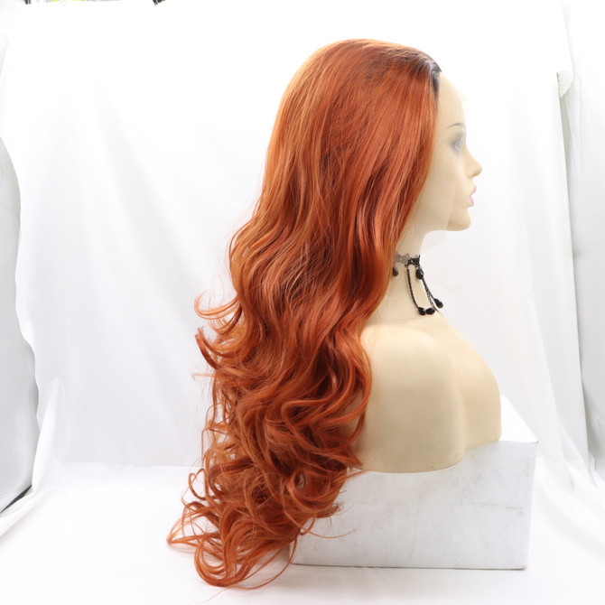 AUTUMN - Lace Front Long Curly Ombre Auburn Brown Wig - by Queenie Wigs