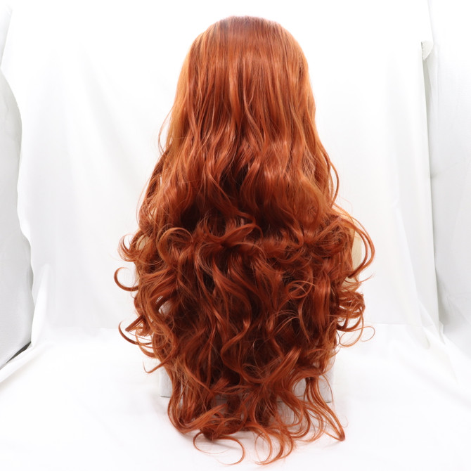 AUTUMN - Lace Front Long Curly Ombre Auburn Brown Wig - by Queenie Wigs