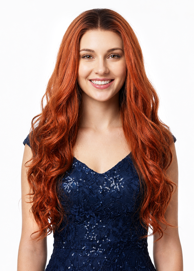 AUTUMN - Lace Front Long Curly Ombre Auburn Brown Wig - by Queenie Wigs