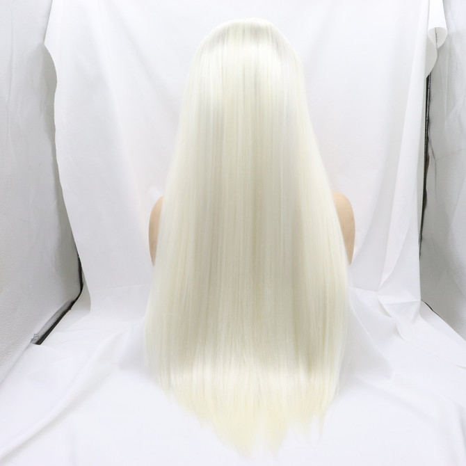 AMBER - Lace Front Long Straight Platinum Blonde Wig - by Queenie Wigs
