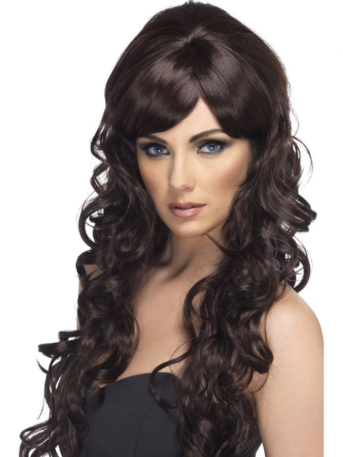 Brown Long Curly Starlet Wig with Fringe