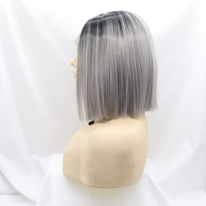 ZARA - Lace Front Heat Resistant Ombre Grey Straight Bob by Queenie Wigs