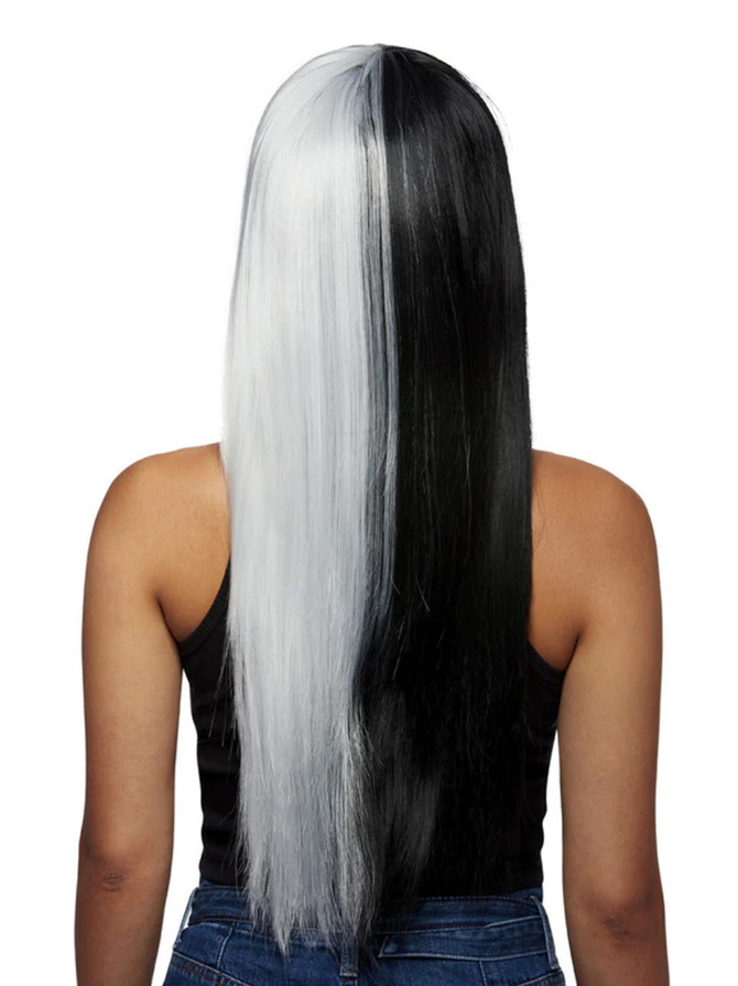 Manic Panic Downtown Diva Half Black Half White Silver Long Wig