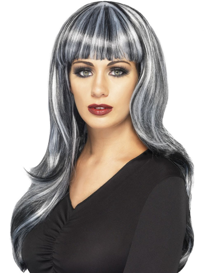 Black & Grey Streaked Wavy Witch Wig