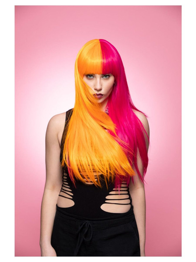 Manic Panic Candy Pop Orange and Pink Long Straight wig with Fringe