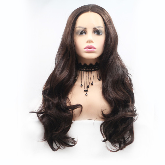 COCO - Lace Front Dark Brown Long Wavy Wig - by Queenie Wigs