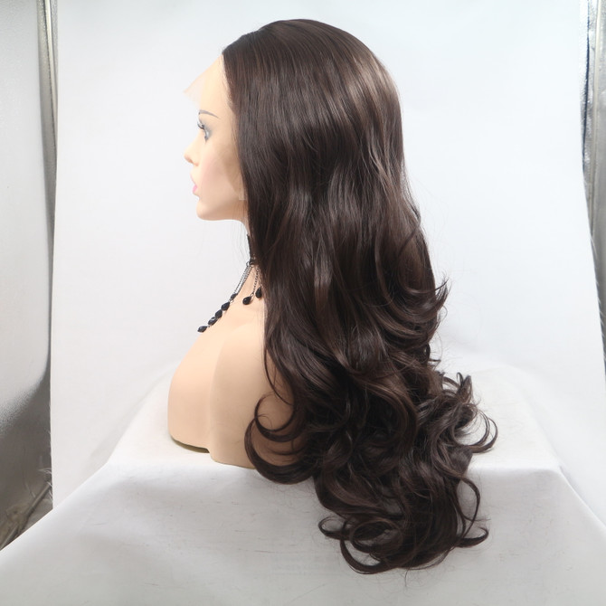 COCO - Lace Front Dark Brown Long Wavy Wig - by Queenie Wigs