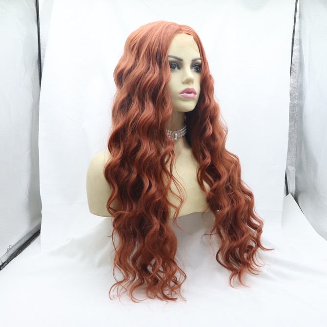 RUSTY - Lace Front Auburn Long Wavy Wig - by Queenie Wigs