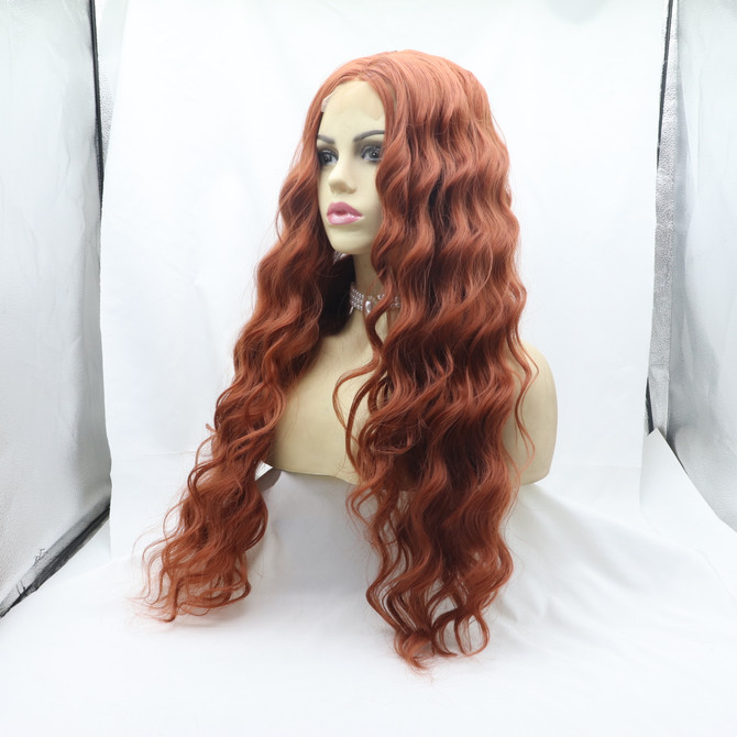 RUSTY - Lace Front Auburn Long Wavy Wig - by Queenie Wigs