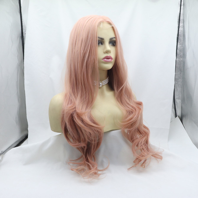 BABY - Lace Front Dusty Pink Long Wig - by Queenie Wigs