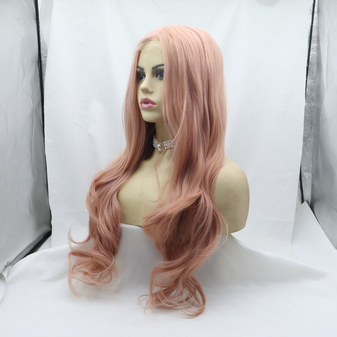 BABY - Lace Front Dusty Pink Long Wig - by Queenie Wigs