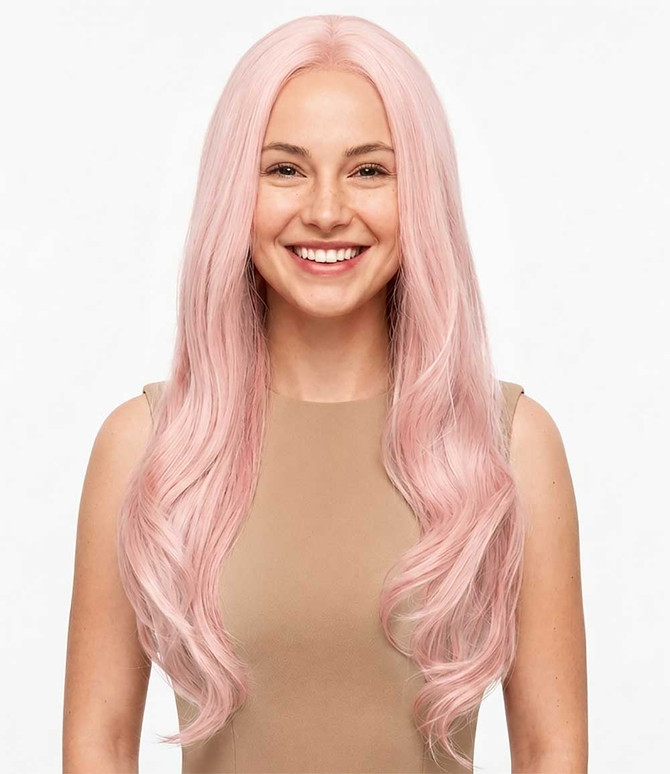 BABY - Lace Front Dusty Pink Long Wig - by Queenie Wigs
