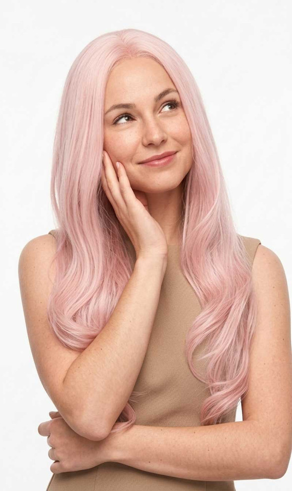 BABY - Lace Front Dusty Pink Long Wig - by Queenie Wigs