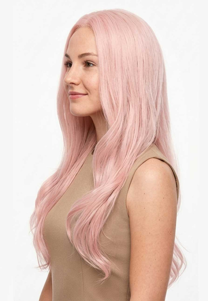 BABY - Lace Front Dusty Pink Long Wig - by Queenie Wigs