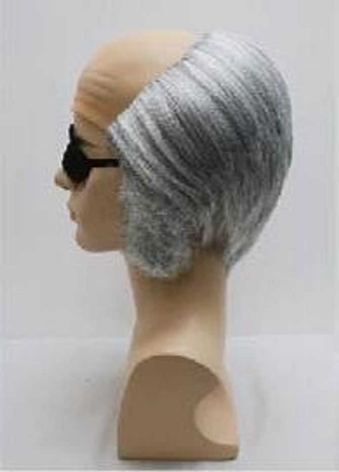 Grey Wig with Patch and Bald Cap area - side view