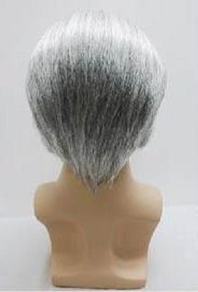 Grey Wig with Patch and Bald Cap area - back view
