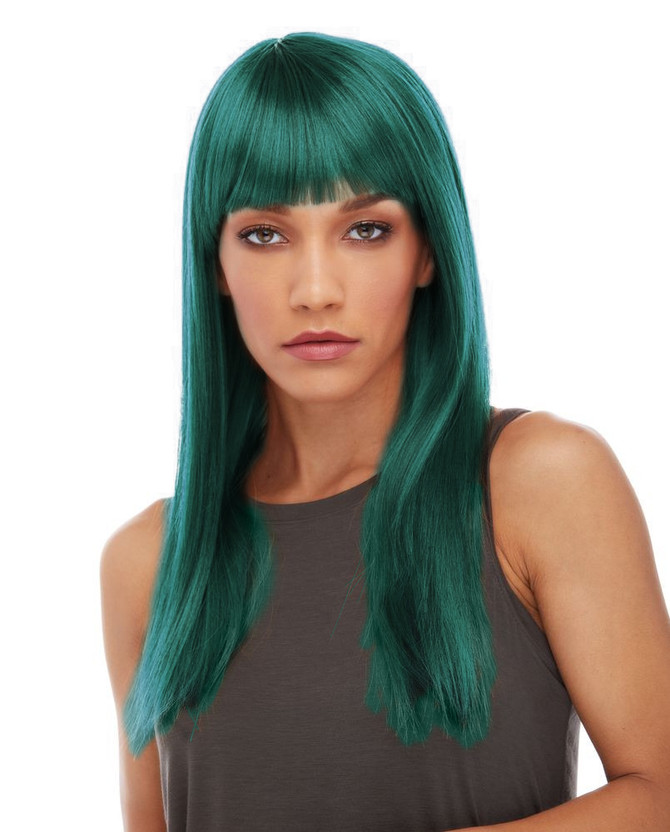 Glamour Girl Emerald Green - long straight with fringe