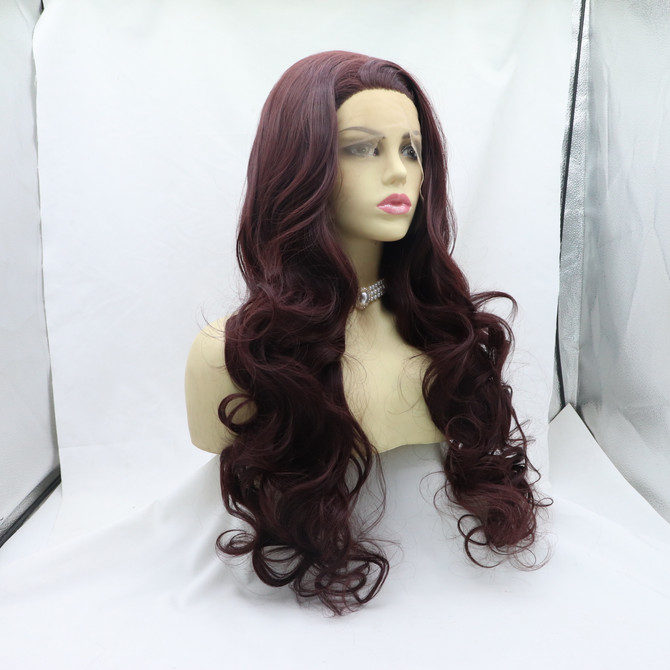 CABERNET - Lace Front Long Burgundy Waves - by Queenie Wigs