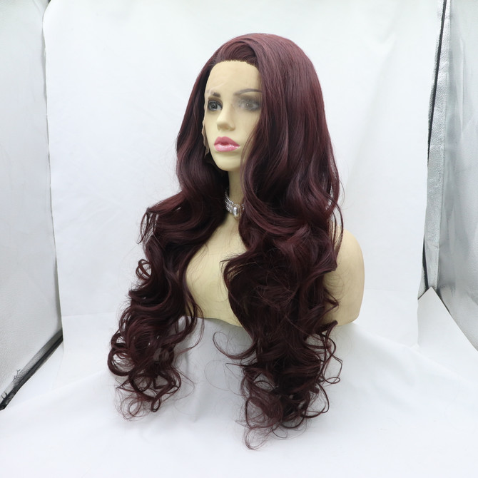 CABERNET - Lace Front Long Burgundy Waves - by Queenie Wigs