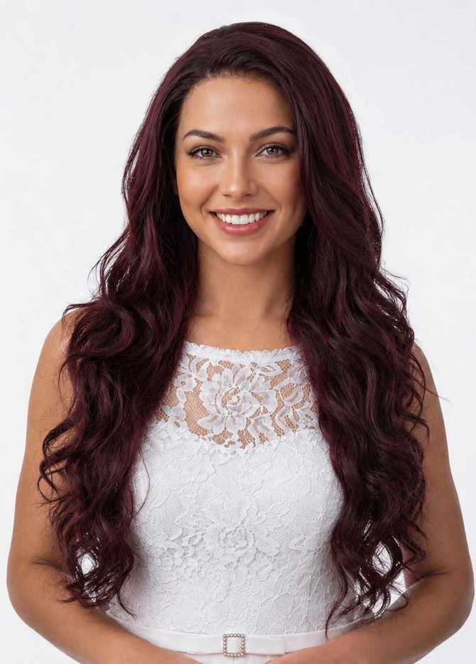 CABERNET - Lace Front Long Burgundy Waves - by Queenie Wigs