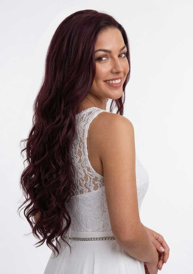CABERNET - Lace Front Long Burgundy Waves - by Queenie Wigs