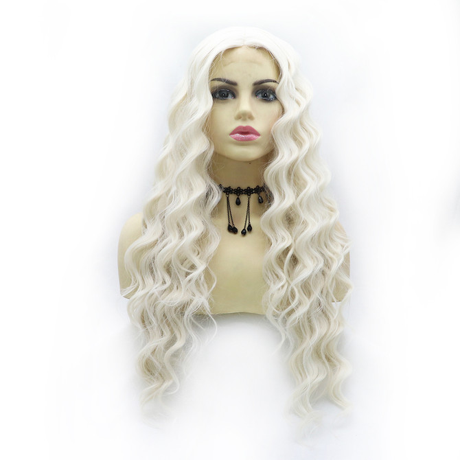 IMOGEN - Lace Front Platinum White Blonde Curls - by Queenie Wigs